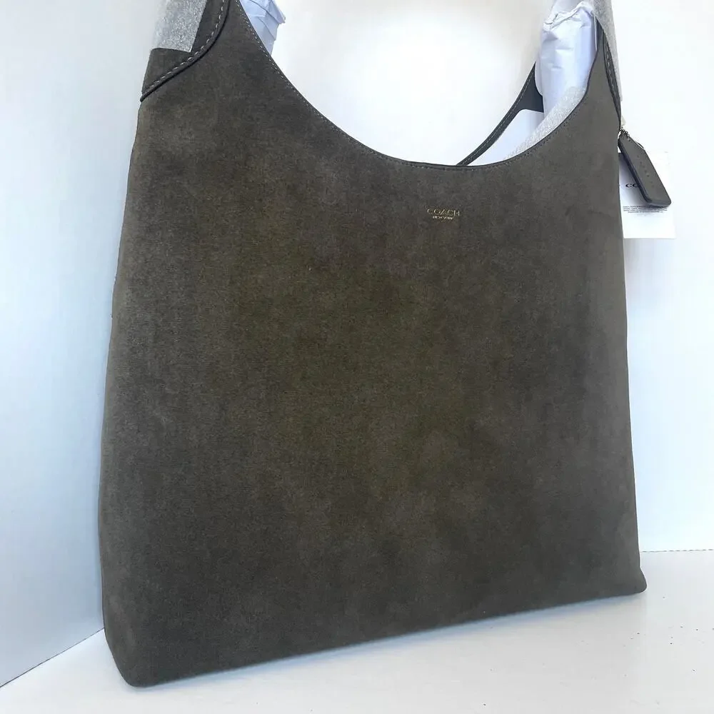 Coach Brooklyn 39 Shoulder Bag Olive Suede Leather Hobo Brass CW636
